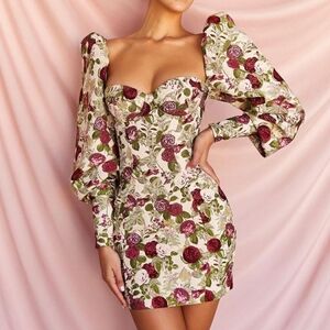 House of CB Floral Long Sleeve Dress - Pink and Green